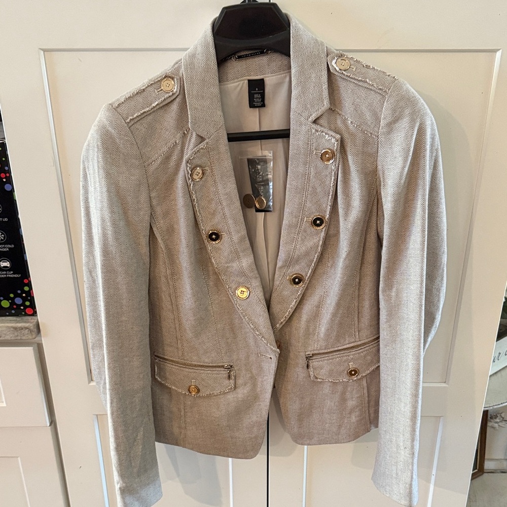 White House Black Market Light Tan Blazer with Gold Buttons